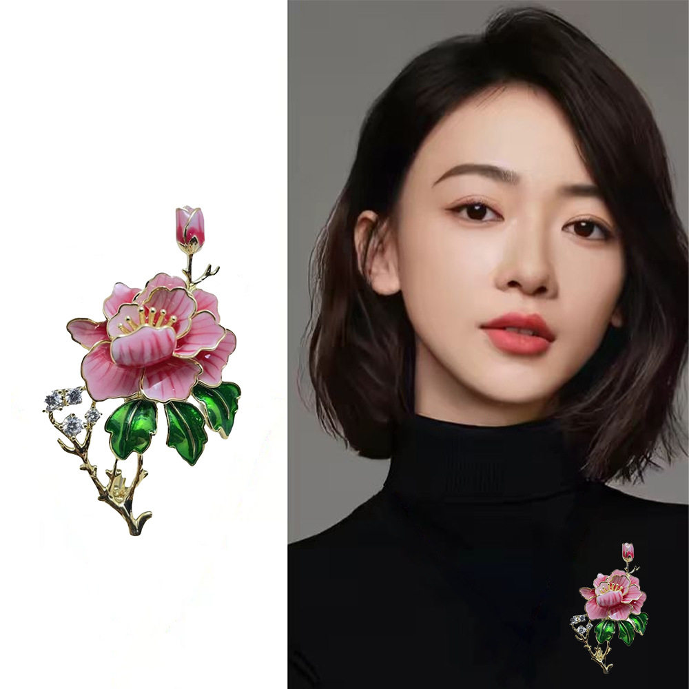 中国风牡丹胸针轻奢高级女花开富贵气质时尚优雅百搭珐琅别针胸花