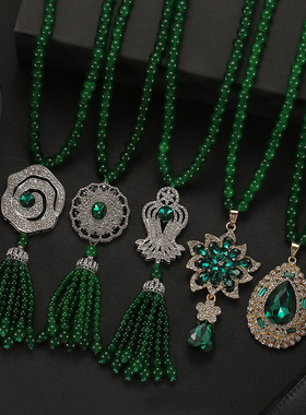 新中式高端毛衣链秋冬百搭高级感项链饰品配饰衣服挂件绿如意吊坠