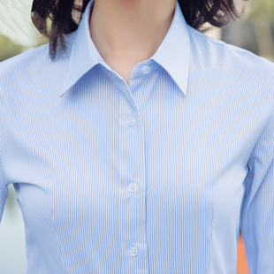 男女同款蓝白条纹衬衫长袖职业套装农商银行工装售楼部工作服衬衣