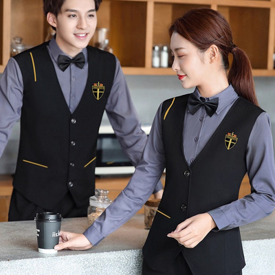 KTV服务员工作服定制绣logo男桌球马甲假两件餐饮饭店西餐厅工衣