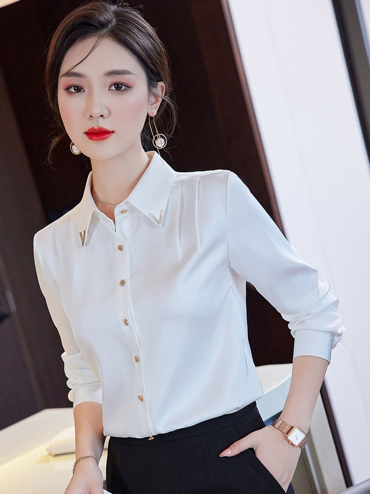 白色职业衬衫女秋冬2023年新款时尚洋气寸衫高级感雪纺长袖白衬衣