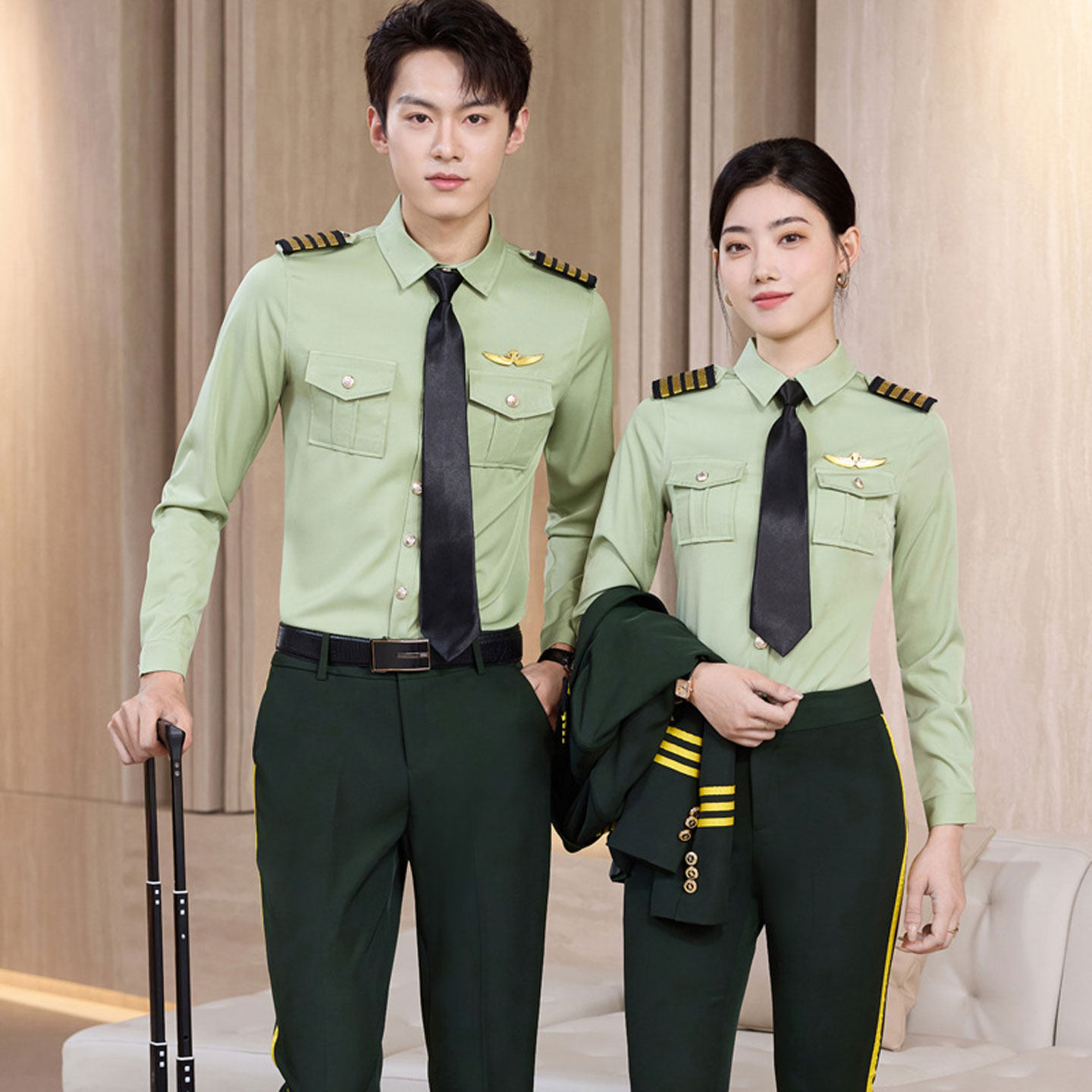 新款长袖衬衫制服军鼓乐队肩章衬衫学院演出服男女同款机长工作服