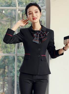 酒店前台接待女士工作服秋冬新款长袖商务套装空姐制服