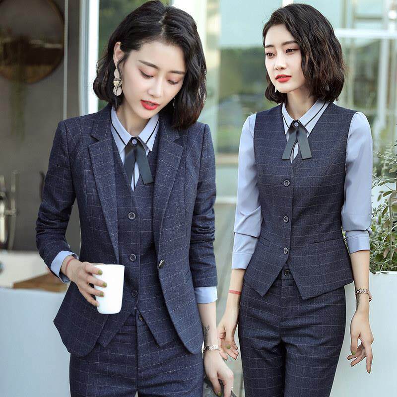 格子西装女套装休闲2026春秋时尚气质上班服工作服女士小西装外套