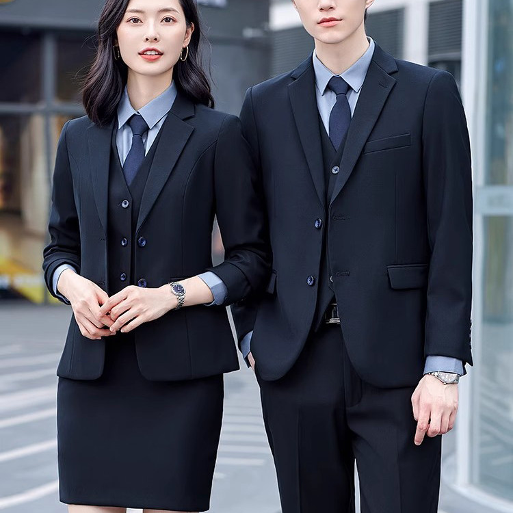 藏青色职业装西服套装男4S店工装销售正装男女物业酒店工作服西装