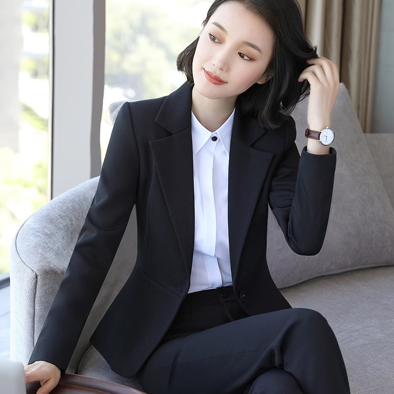 职业装女春秋正装面试公务员银行经理工作服高端黑色公考西装套装