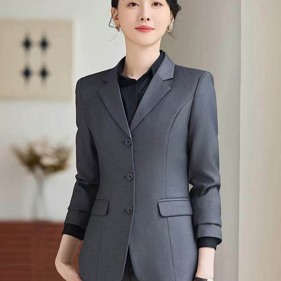 灰色三粒扣职业西装套装女气质高端酒店前台接待工装美容院工作服