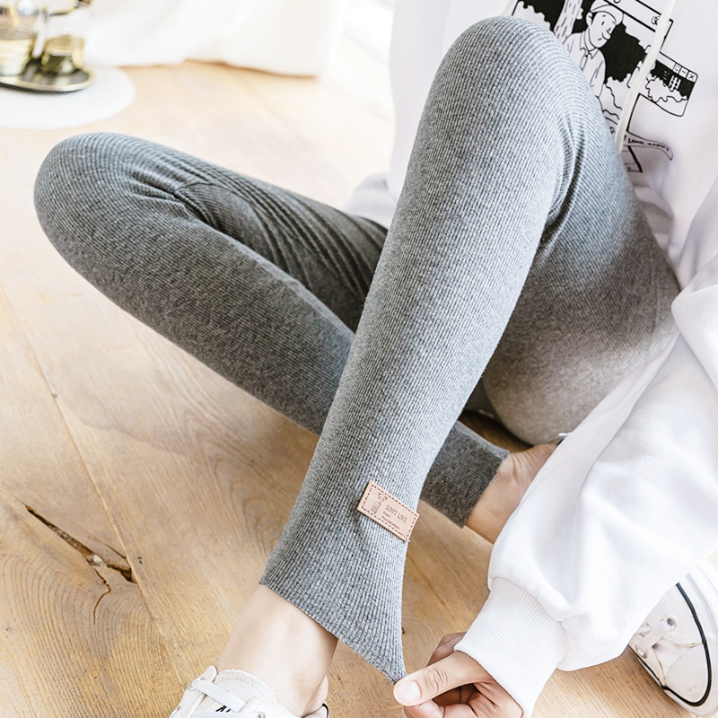 大码胖mm竖条纹纯棉打底裤女春秋