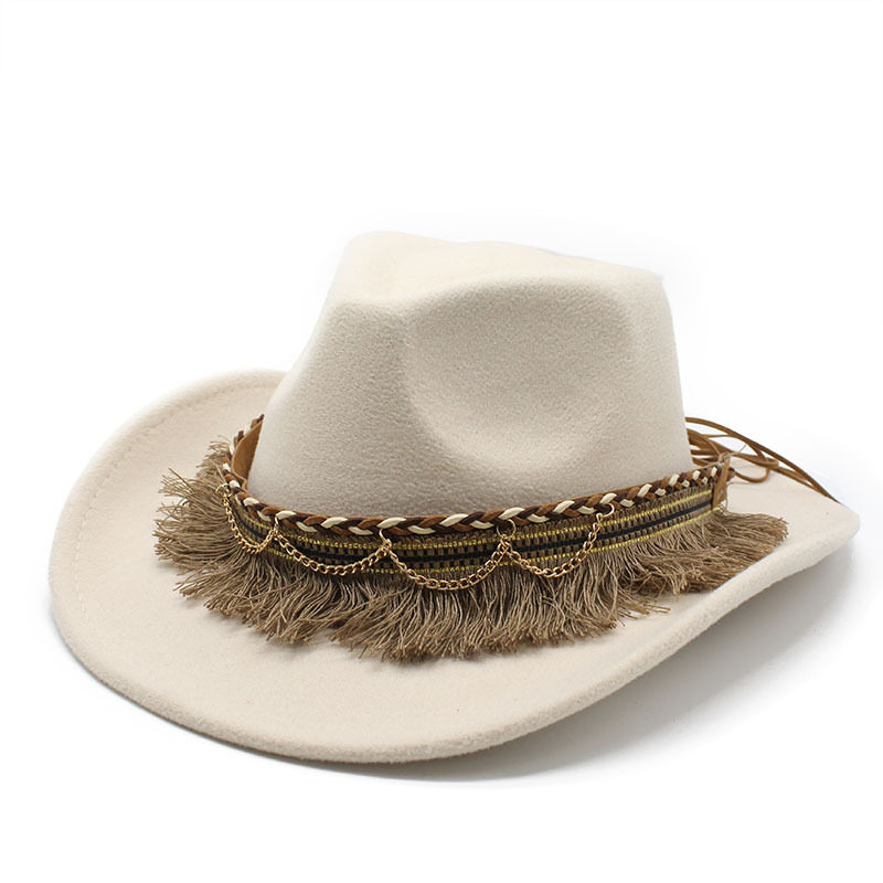 复古民族风流苏毡帽男舞蹈爵士帽子英伦摄影毛呢礼帽 Cowboy Hat