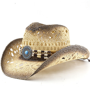 西部牛仔帽男 牛头皮带喷漆草帽女 欧美亚马逊Cowboy帽子