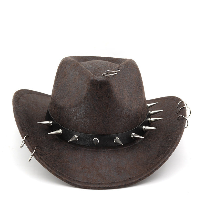 暗黑金属铆钉鼻环装饰礼帽硬核暗黑西部风亚文化酷感哥特朋克帽子