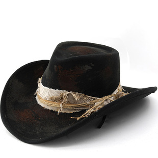 亚马逊LAZADA跨境羊毛帽牛仔帽做旧复古爵士礼帽欧美热卖秋冬