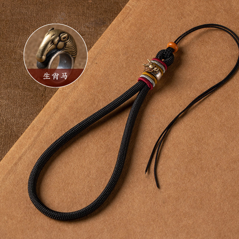 高端男士手把件绳925纯银生肖本命年可套手腕手机链钥匙扣防丢绳
