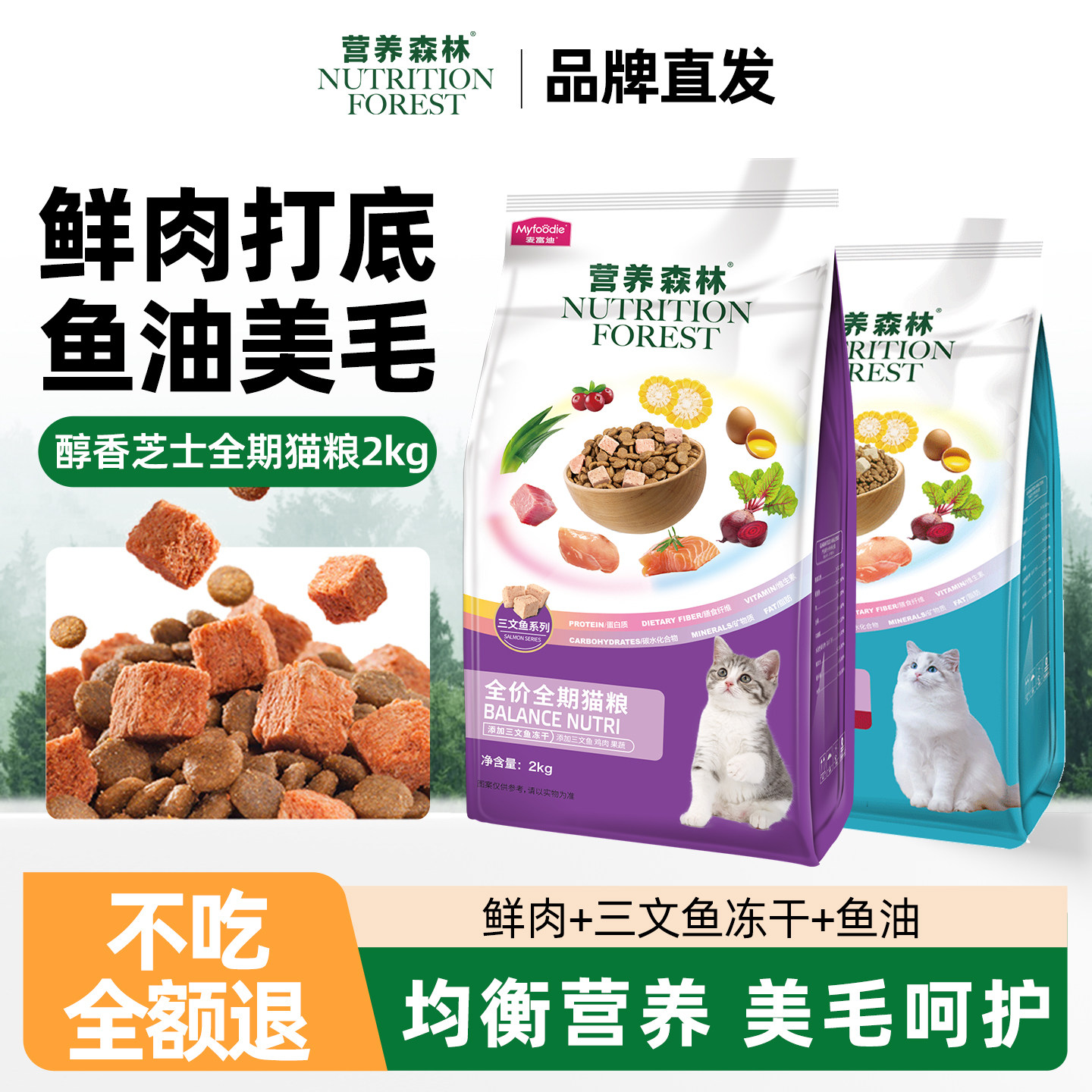 营养森林猫粮10斤实惠装鲜鸡肉三文鱼鱼油全价粮布偶专用美毛猫粮
