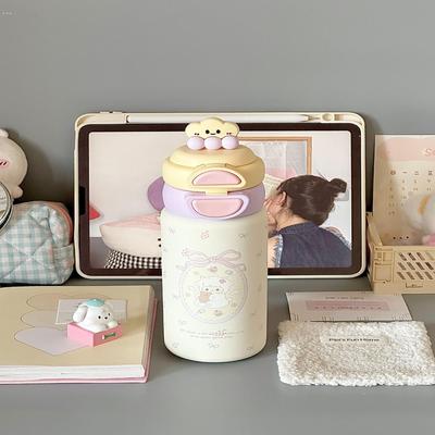 女生可爱吸管保温杯2025双饮大容量新款便携水杯学生儿童喝水杯子