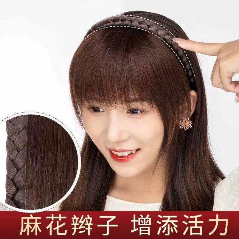 新款辫子发箍刘海一体真发前额头帘鬓角遮白发碎齐刘海假发片