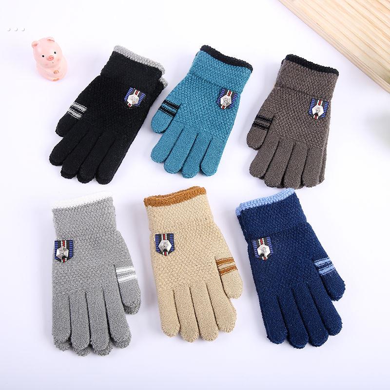 儿童手套男童秋冬季小孩自行车手套加绒保暖中大童小学生五指手套