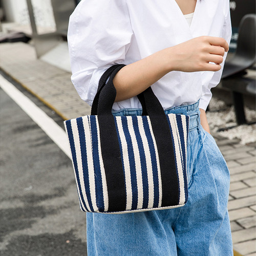 条纹帆布托特包时尚潮流小布包手提女包上班手拎包包2024新款女包 - 封面