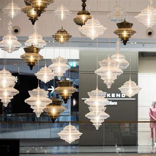 酒店大堂灯过道装饰吊灯会所美容院前厅接待洽谈区玻璃彩色灯制作