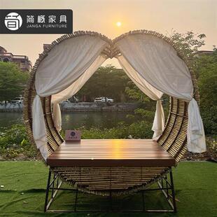 竹藤吊椅海边沙滩心形网红鸟巢度假村酒店民宿景区拍照打卡道具