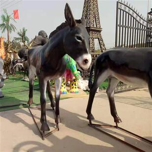 玻璃钢毛驴雕塑彩绘仿铜骡子驴拉磨雕塑农家院驴拉磨动物雕塑摆件