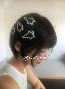 YoRoooi 小众甜酷y2k银灰色星星发卡金属五角星侧边碎发夹刘海夹