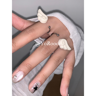 YoRoooi 简约百搭叠戴翅膀戒指食指戒百搭可爱对戒女 自制春夏新款