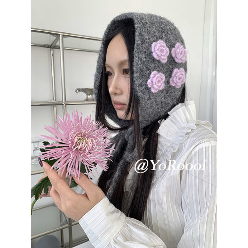 韩国ins设计师花朵系带耳罩小众