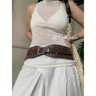 YoRoooi 小众复古y2k波西米亚辣妹宽边别致腰带度假风百搭皮带女