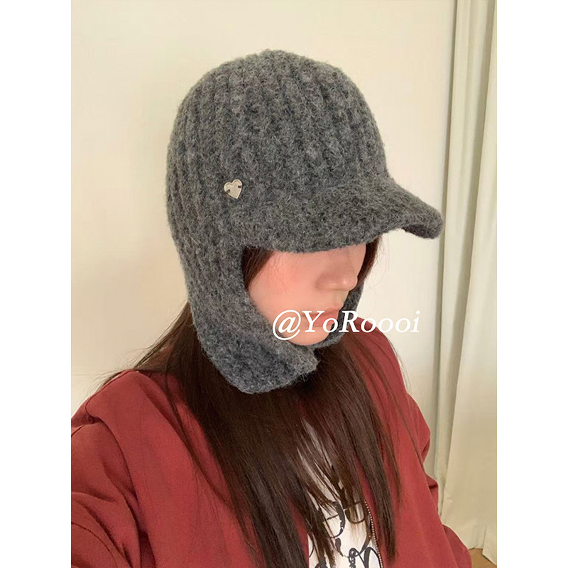 韩系纯色羊毛包头护耳飞行针织帽