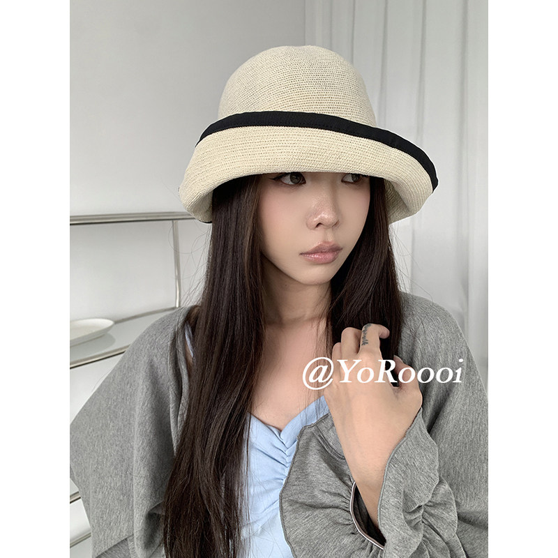 YoRoooi 韩系四季通用多种戴法绑带编织卷边渔夫帽宽檐透气草帽女