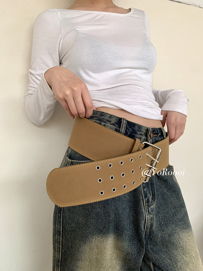 YoRoooi 复古百搭朋克三排扣黄色麂皮腰封装饰可搭配夸张出街腰带,服饰配件/皮带/帽子/围巾,腰带/皮带/腰链,淘宝优惠券,粉丝福利购,淘宝优惠卷