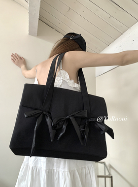 YoRoooi 小众韩系电脑包通勤大容量黑色蝴蝶结单肩包设计感手提包
