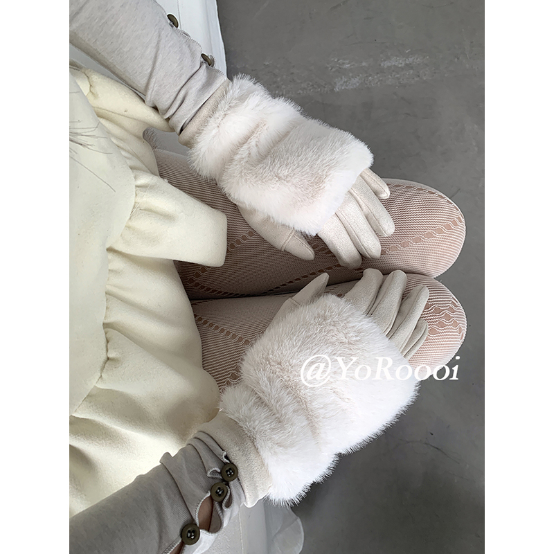 保暖多种戴法毛绒骑行露指手套