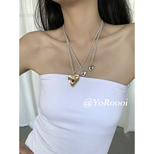 小众辣妹镶钻爱心轻奢高级感项链
