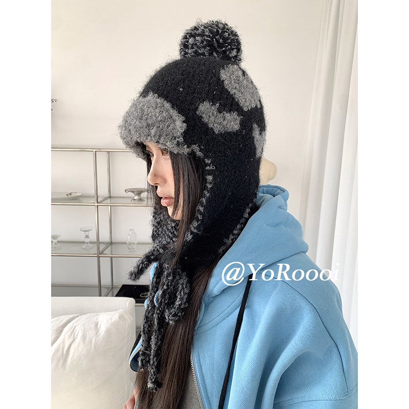 可爱软糯氛围感毛绒爱心护耳帽