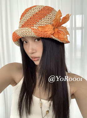 YoRoooi 自制韩系百搭夏季度假海边钩织草帽遮阳沙滩渔夫帽盆帽女
