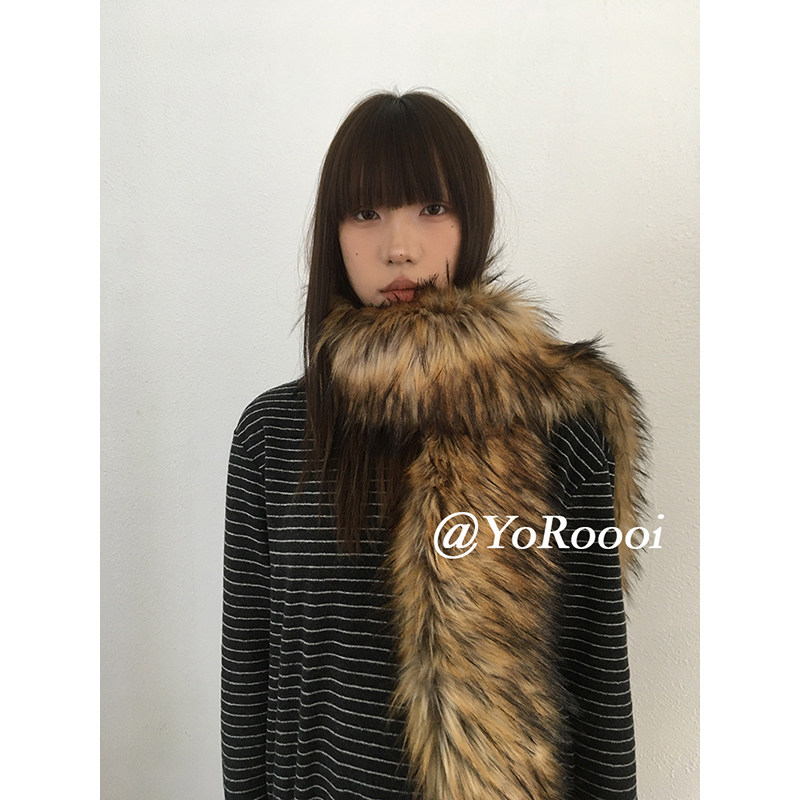 辣妹仿狐狸毛氛围感加长围巾围脖