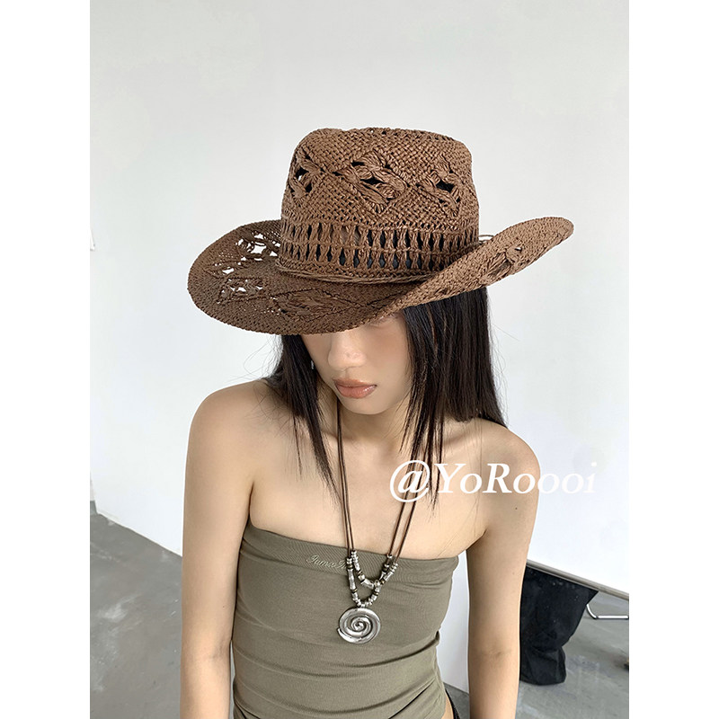 YoRoooi 复古镂空西部牛仔手工编织夏季透气草帽休闲百搭街头帽子,服饰配件/皮带/帽子/围巾,帽子,淘宝优惠券,粉丝福利购,淘宝优惠卷