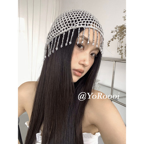YoRoooi 自制韩系ins小众设计复古手工镂空亮片流苏帽串珠头饰女