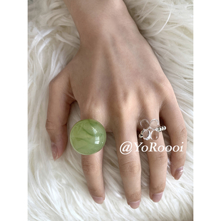 YoRoooi 韩系ins多巴胺圆鼓半球果冻戒指开口可调节水晶弹力指环