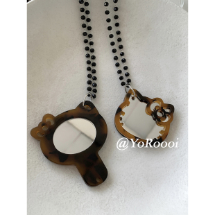 YoRoooi 可爱kitty凯蒂猫镜子项链设计感圆珠吊坠女 自制夏日新款