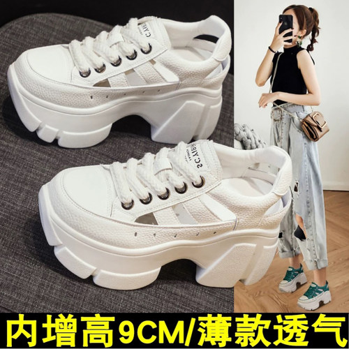 镂空透气凉鞋女内增高罗马洞洞鞋