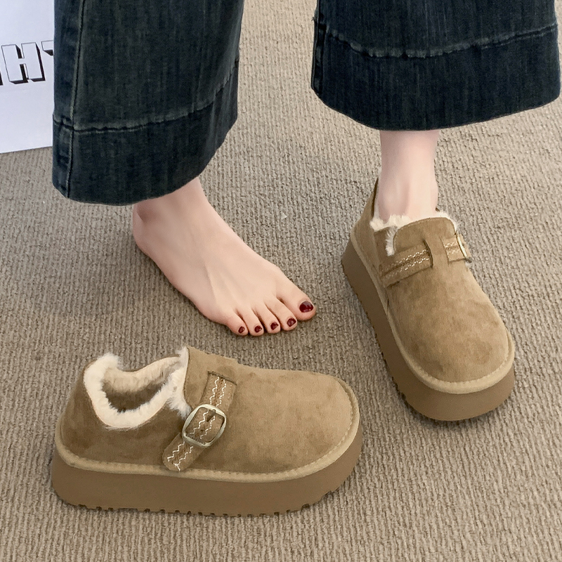 厚底增高加绒保暖勃肯鞋一脚蹬毛毛女鞋子2025新款冬季雪地靴棉鞋