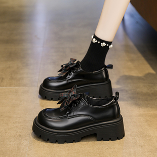 黑色厚底小皮鞋女款2026春季新款复古jk配裙子学院风蝴蝶结乐福鞋
