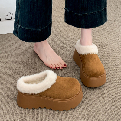厚底加绒保暖一脚蹬勃肯鞋雪地靴包头毛毛拖鞋女外穿2025冬季新款