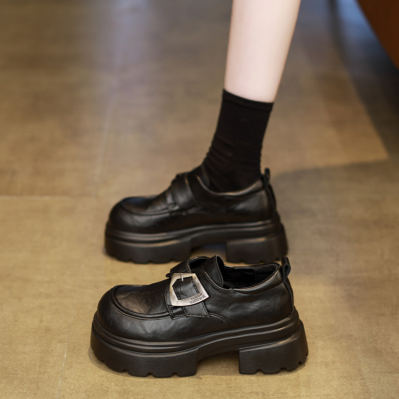 厚底增高小皮鞋女单鞋2026春季新款百搭松糕软底英伦风黑色乐福鞋,女鞋,浅口单鞋,淘宝优惠券,粉丝福利购,淘宝优惠卷