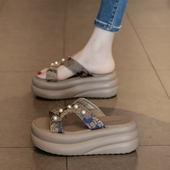 厚底松糕凉拖鞋 外穿增高小个子高跟配裙子沙滩凉鞋 女2025新款 夏季