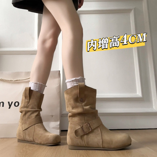 复古内增高勃肯短靴子女2025秋季新款西部牛仔靴显瘦推推靴马丁靴