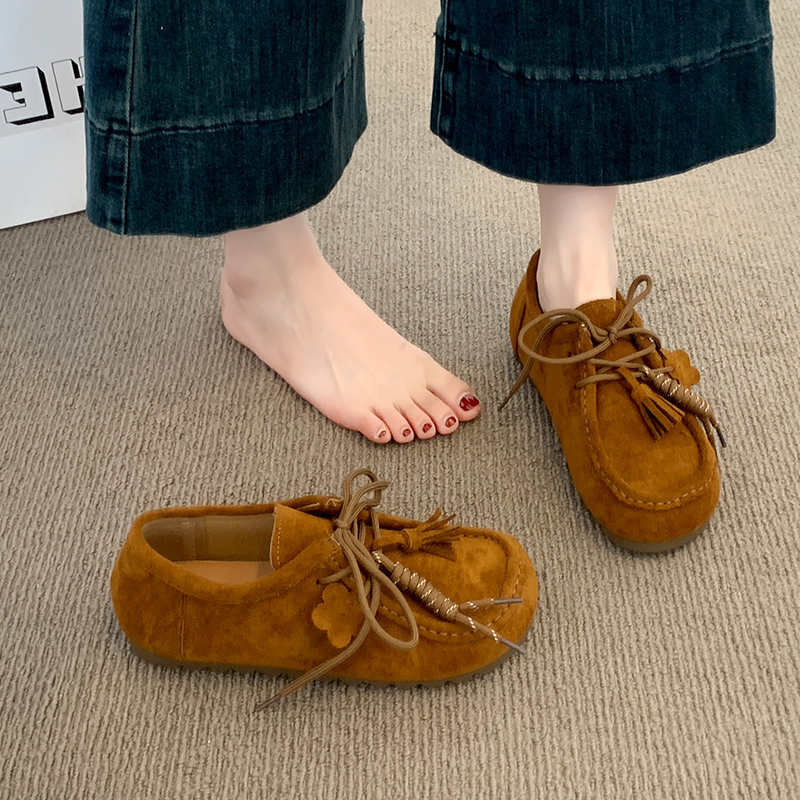 厚底勃肯鞋女2025年秋季新款系带袋鼠板鞋复古乐福单鞋孕妇豆豆鞋